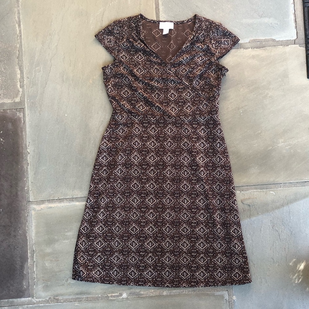 Loft Brown Patterned Dress Size 2P